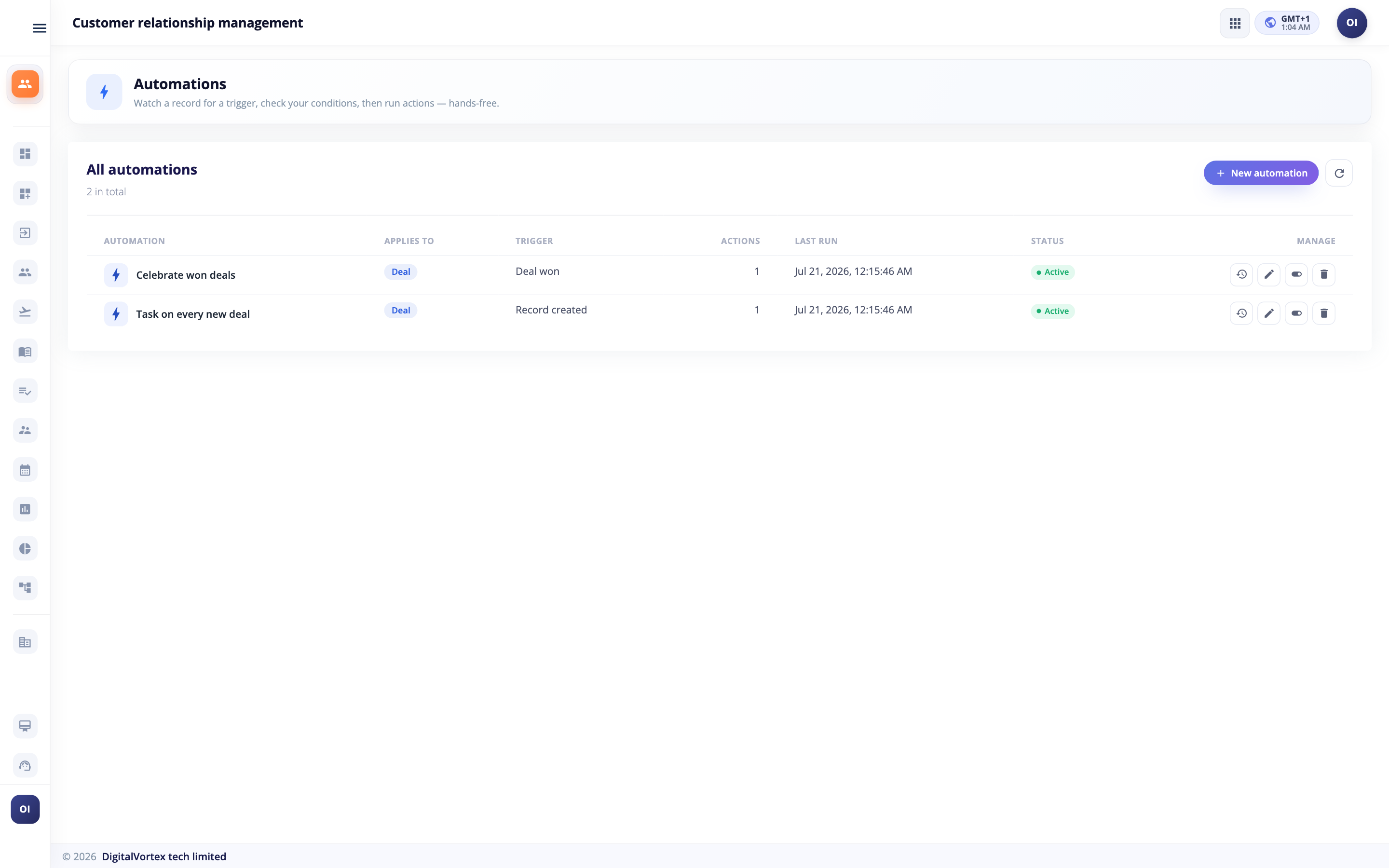 Automations in Hubtoll CRM