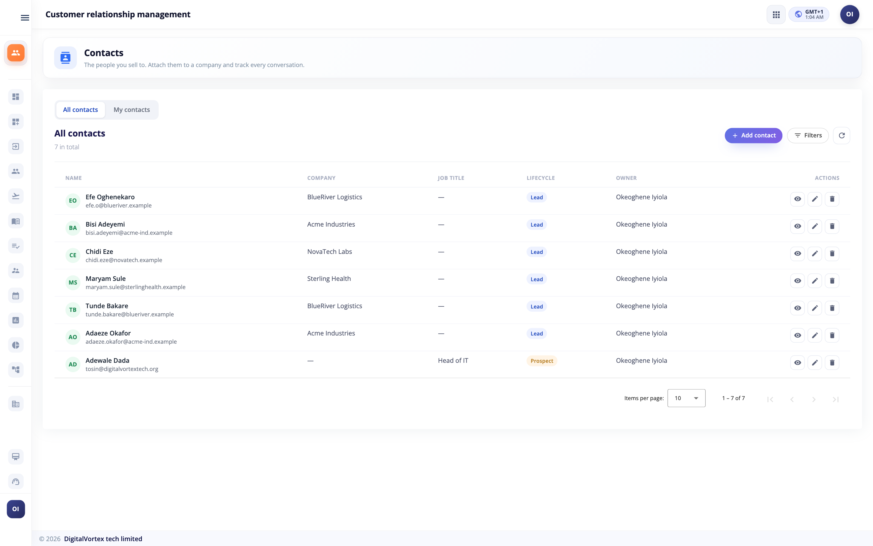 Contacts & Companies in Hubtoll CRM