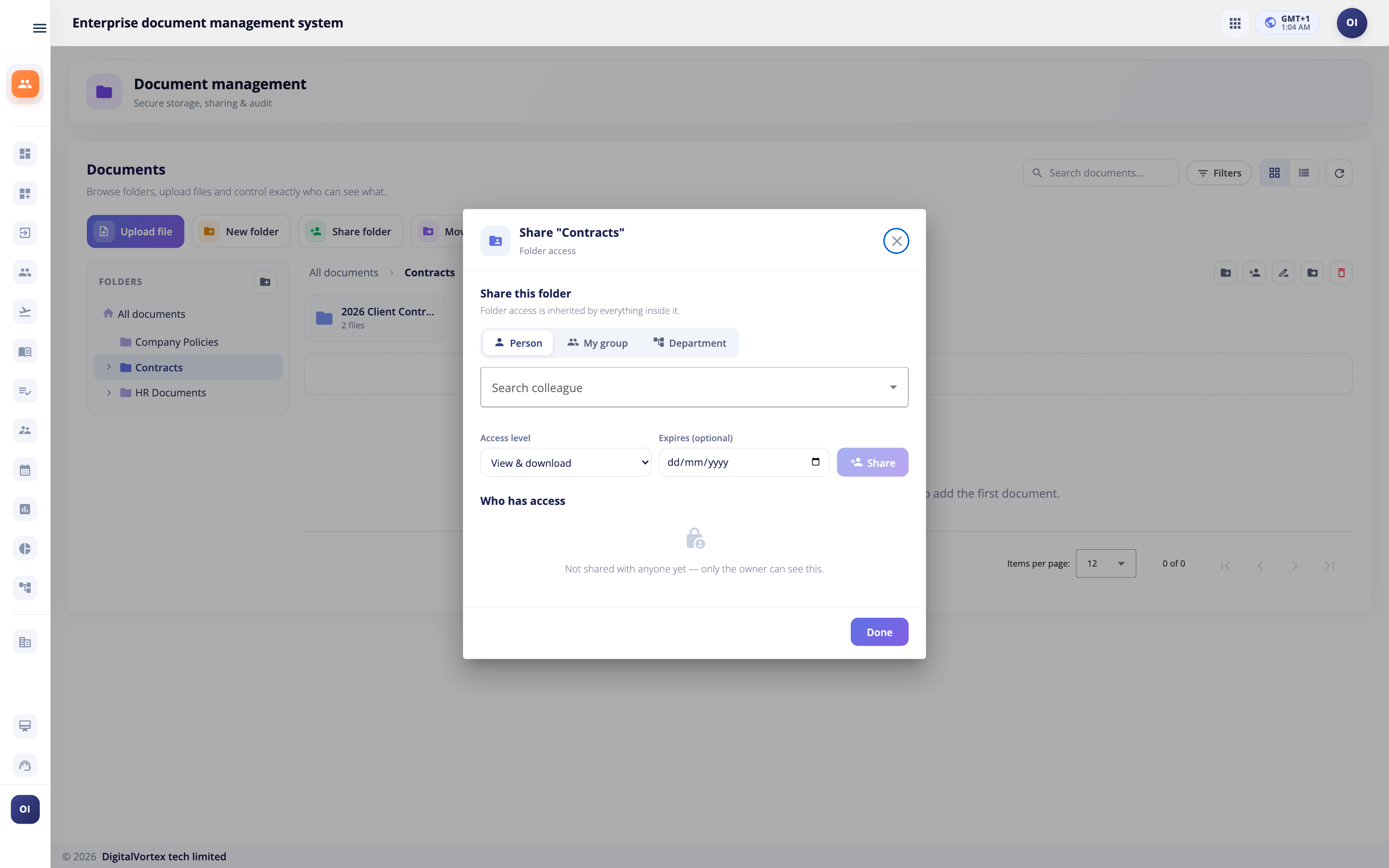 Assigning per-user access rights to a folder in Hubtoll EDMS