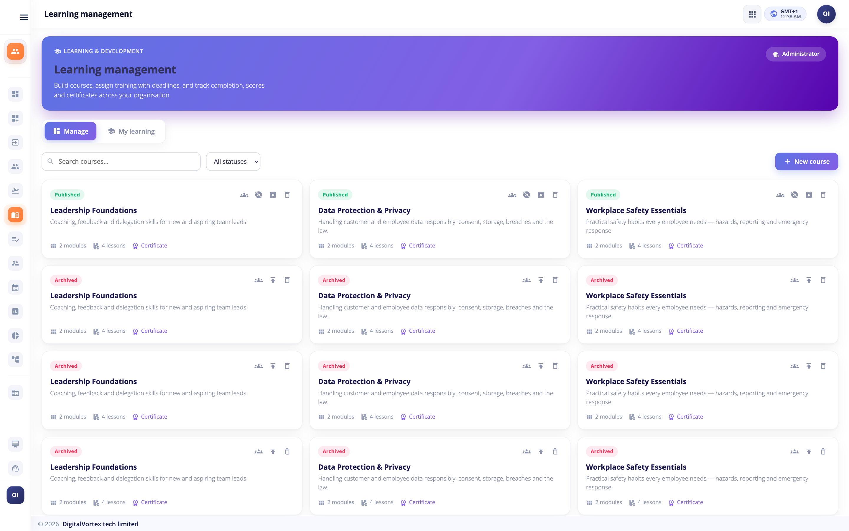 Learning & Development dashboard in Hubtoll