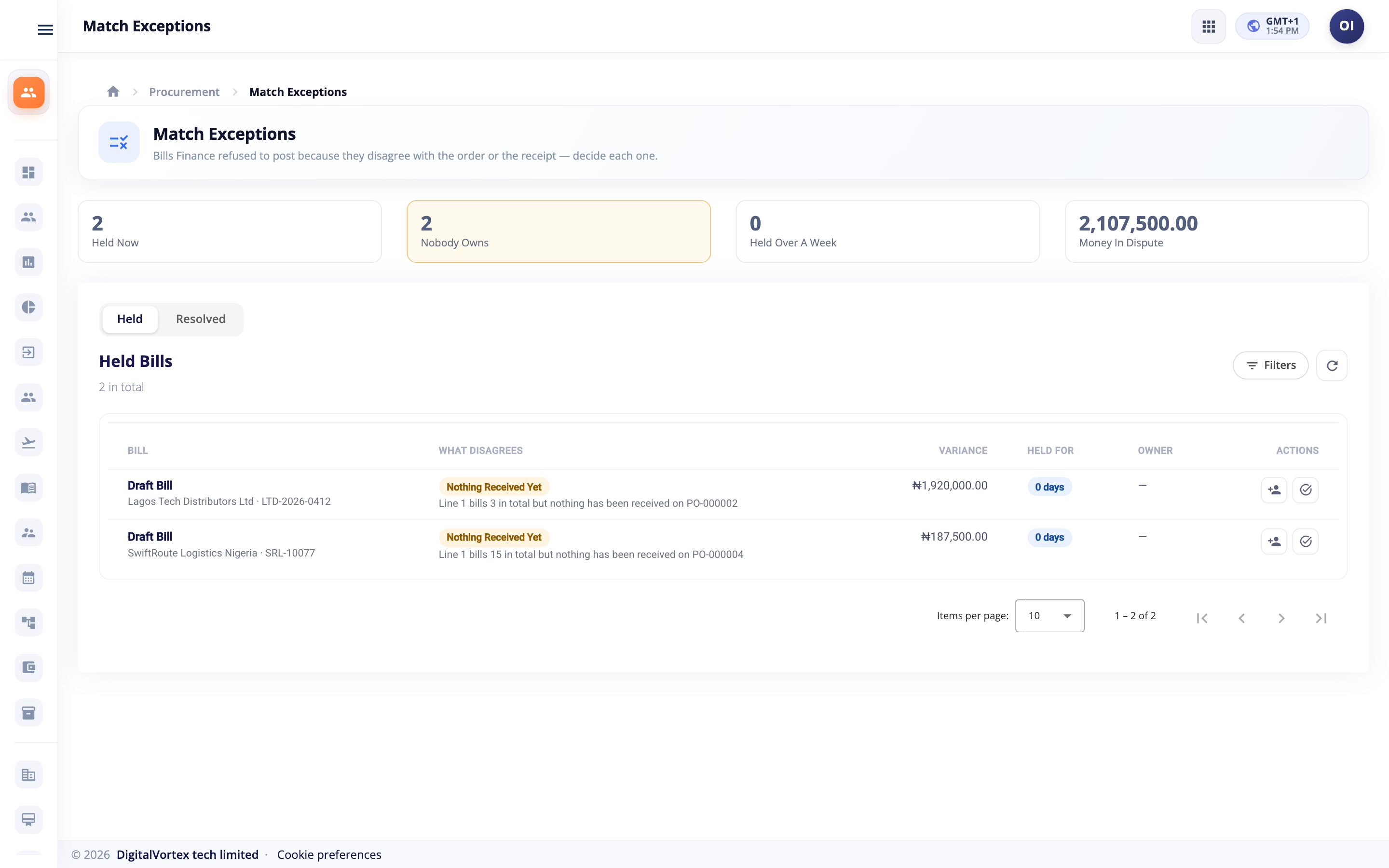 Supplier Invoices & Match in Hubtoll Procurement