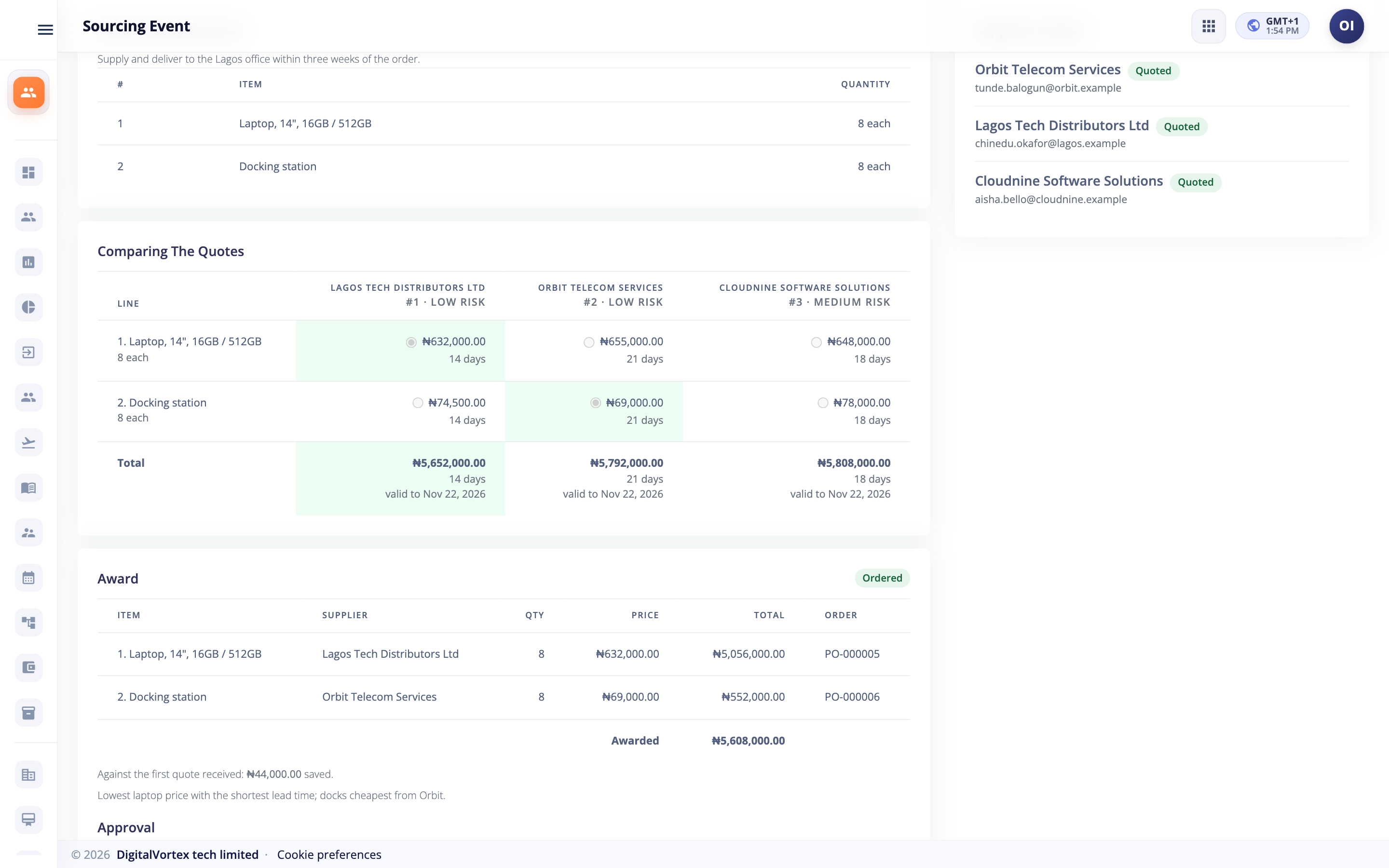Sourcing in Hubtoll Procurement