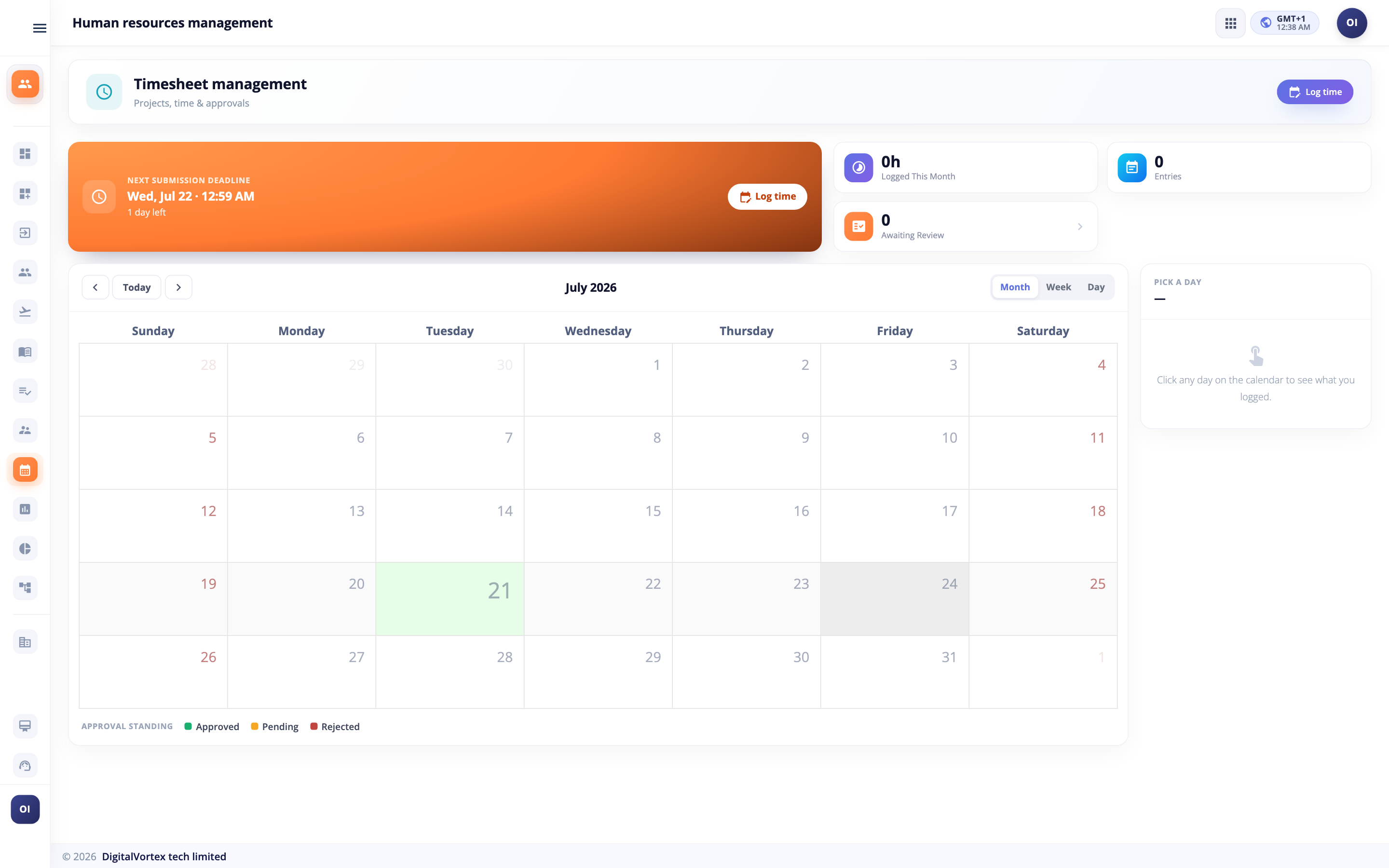 Timesheet & Clocking dashboard in Hubtoll